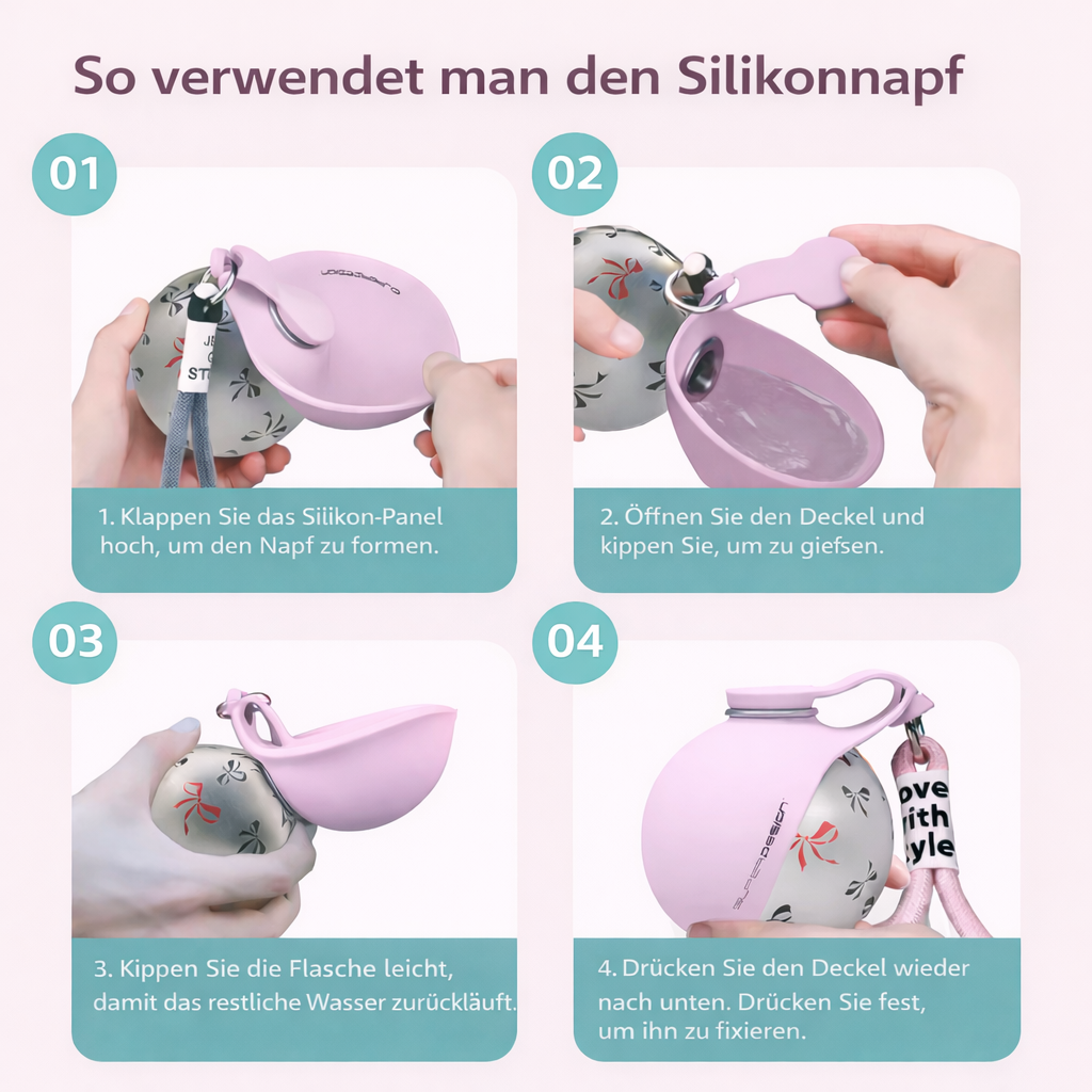 BuddyPup™ Trinkflasche für Hunde mit integriertem Napf