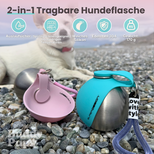 BuddyPup™ Trinkflasche für Hunde mit integriertem Napf